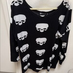 Allegra K Black Top with White Skull Print
